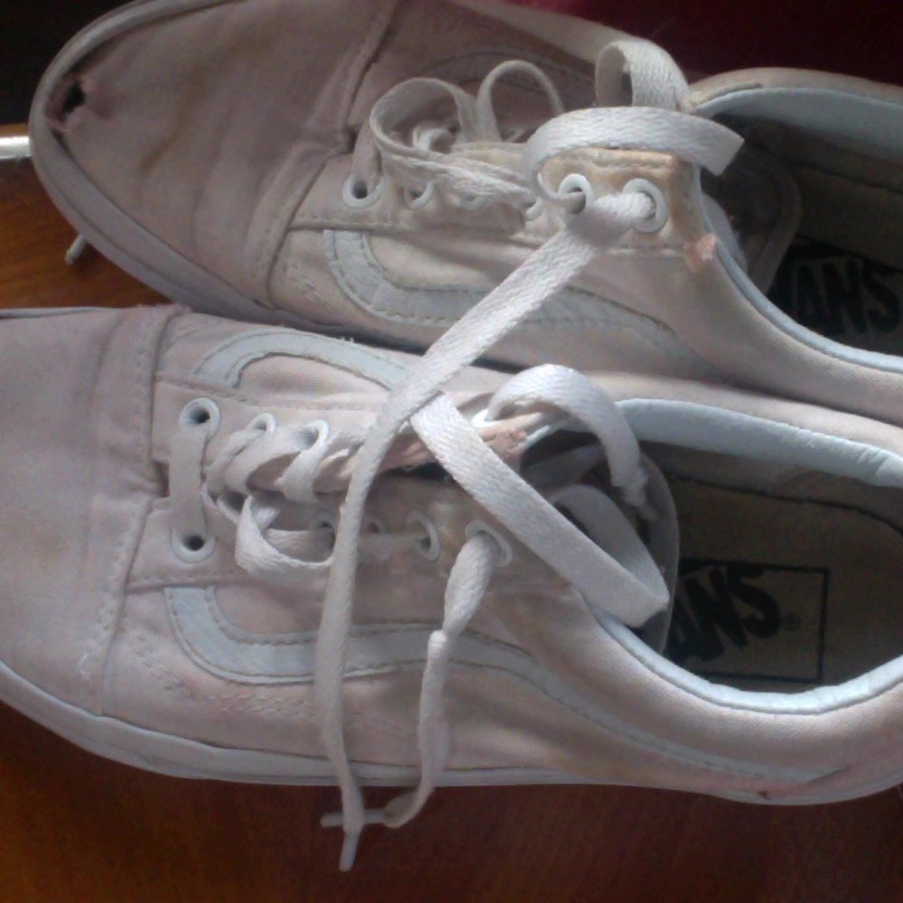 custom baby pink vans faded white